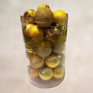 Set of 34 Small, Shatterproof, Glitter, Gold Christmas Tree Ornaments